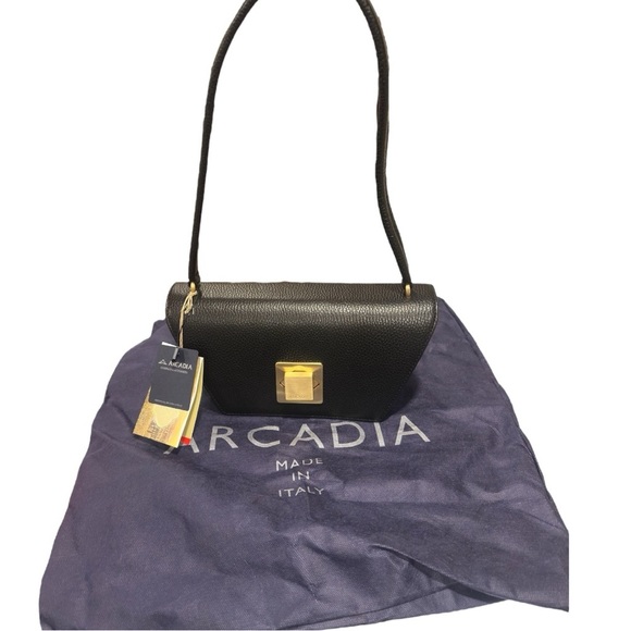 Arcadia Trapeze Pebble Leather Compact Grab Handbag Black NWT - Picture 13 of 15